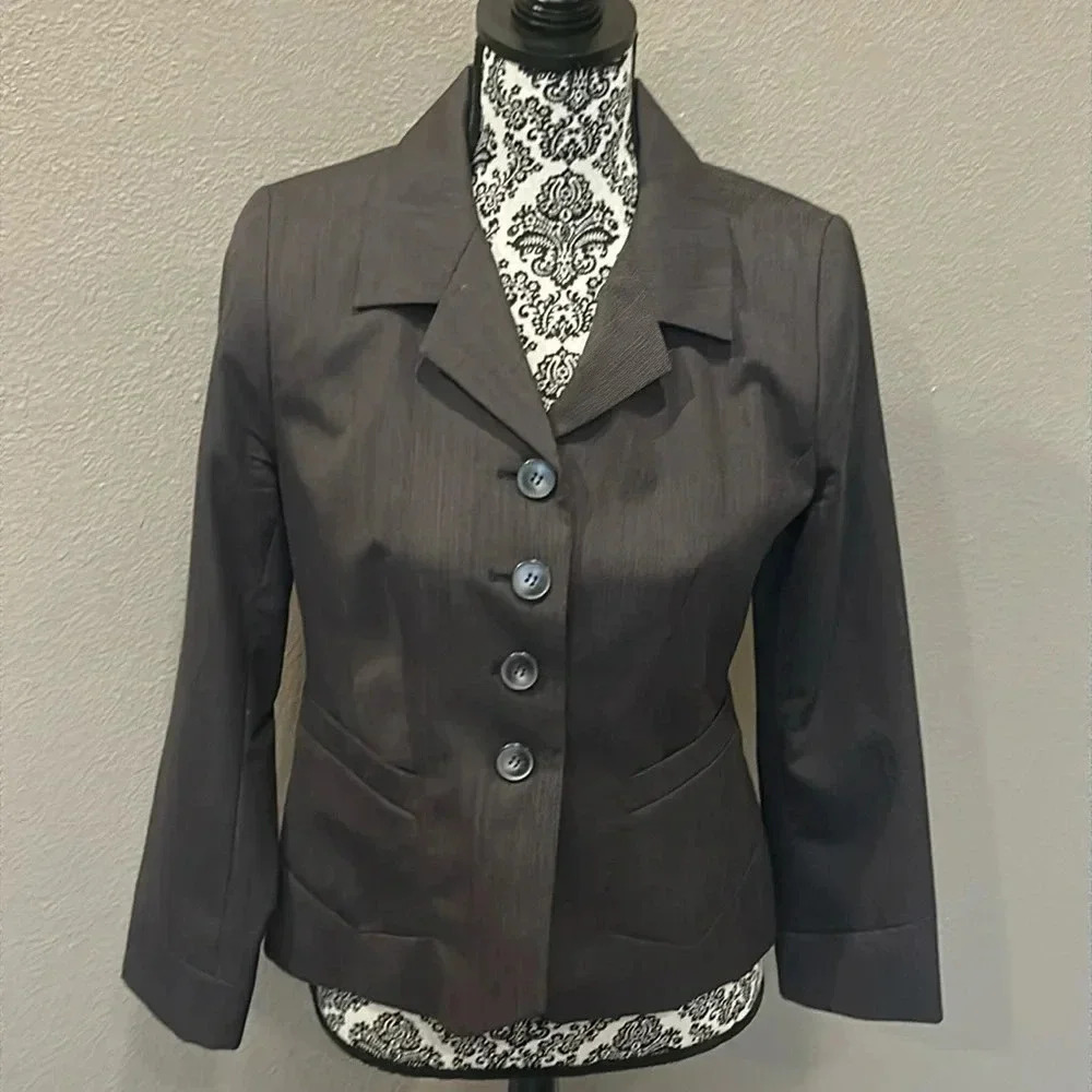 Pendleton Women's Virgin Wool Blazer Jacket Size 8P Dark Gray 3 buttons